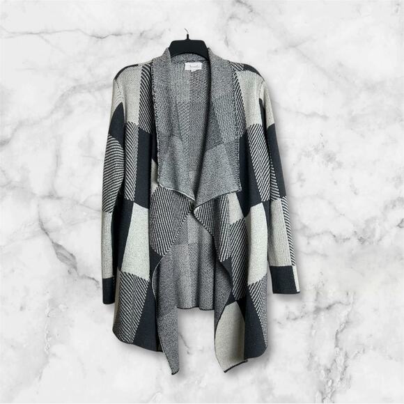 Becaal Large Cardigan Sweater Gray Color Block Women's - Picture 4 of 9